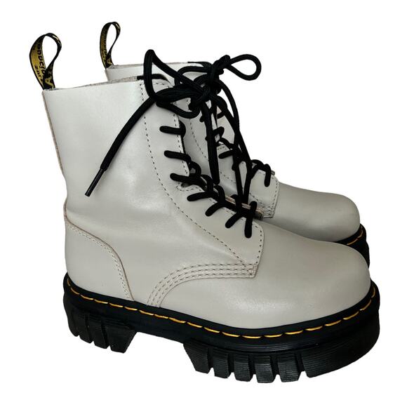 Dr. Martens Audrick Leather White Chunky Platform Combat Boots Women Siz… - Picture 2 of 12